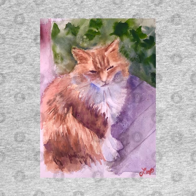 Orange fluffy kitty watercolor by BakersDaughter